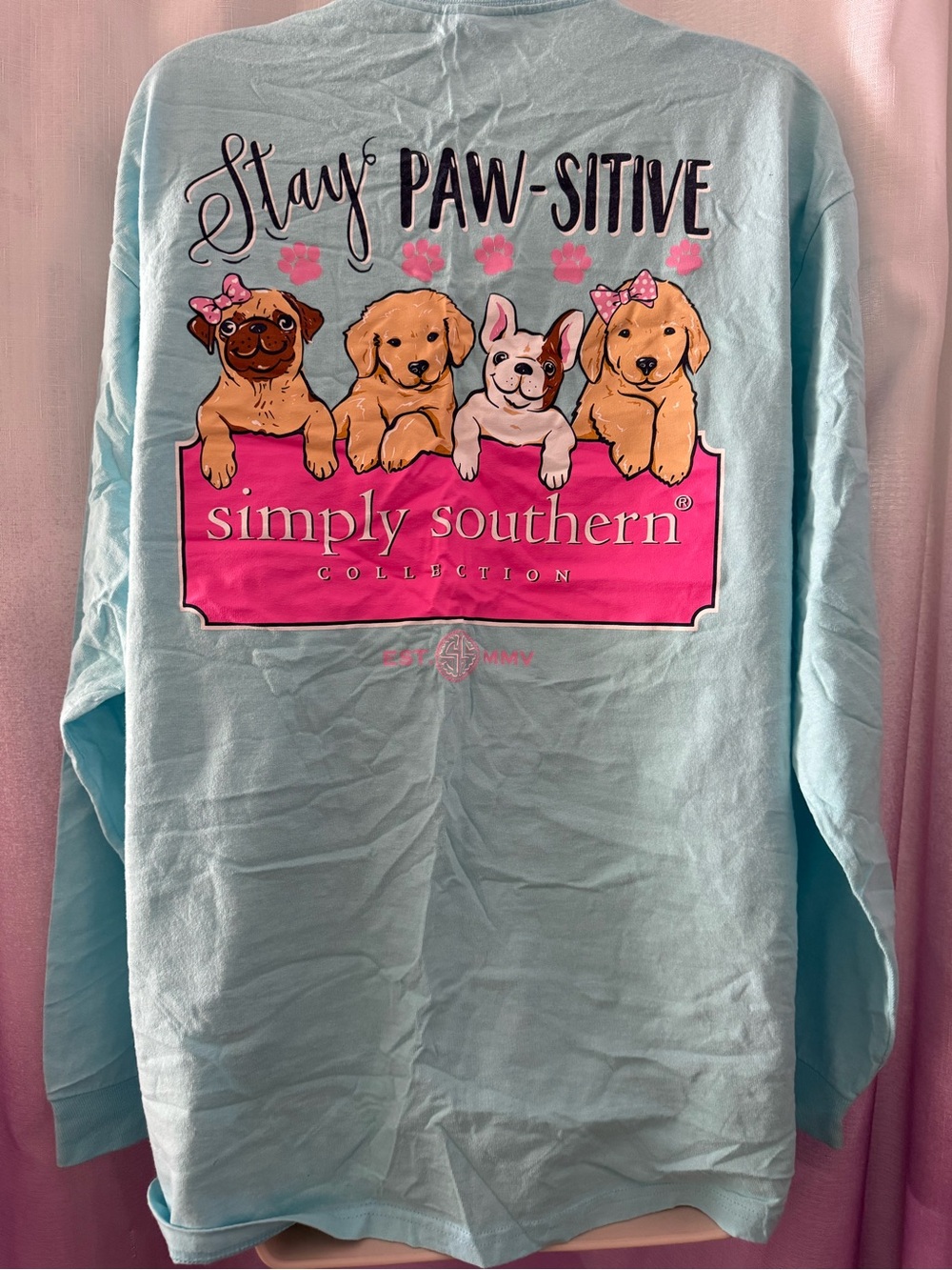 Simply Southern Mint Blue Long Sleeve Tee with Pink Logo - Picture 4 of 6